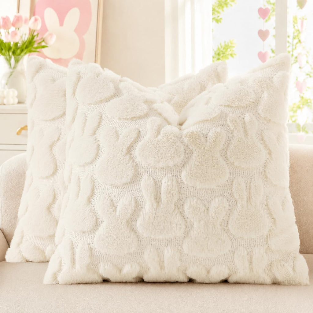 decorUhome Faux Fur Plush Soft Black Throw Pillow Covers 12x20 Set of 2