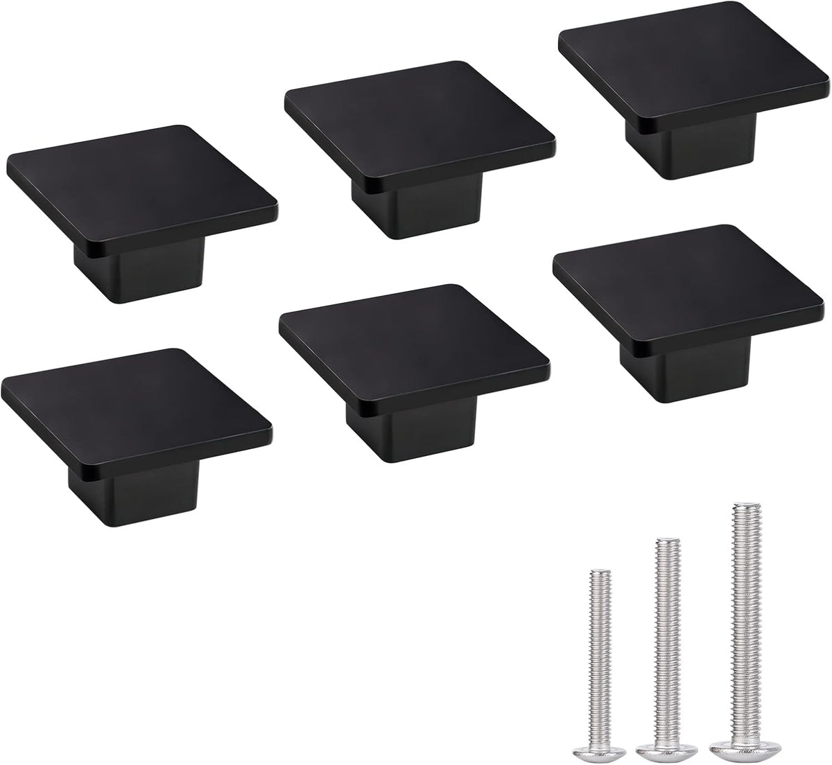1.57-inch Square Black Matte Cabinet Knobs - 6 Pack