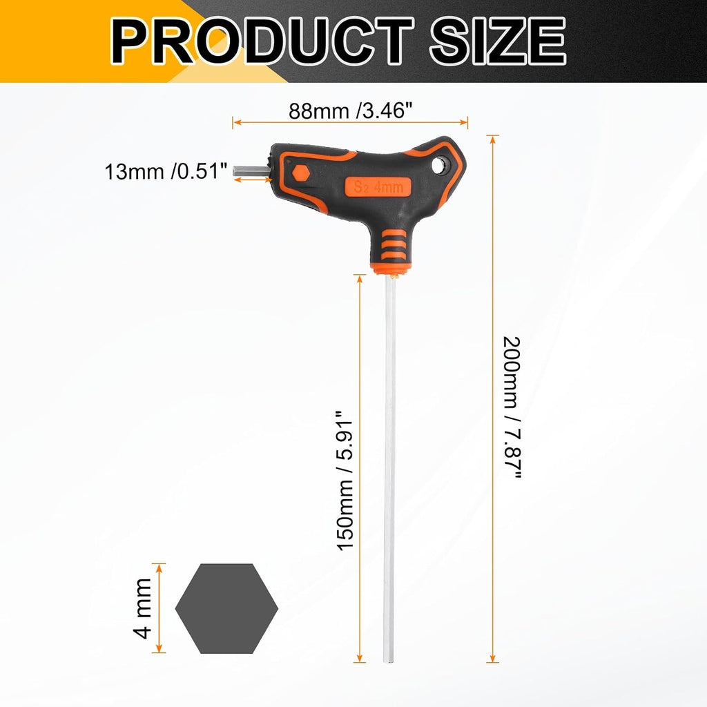 HARFINGTON 2Pcs T-Handle Flat End Hex Key Wrench 4mm S2 Long Arm T-Key