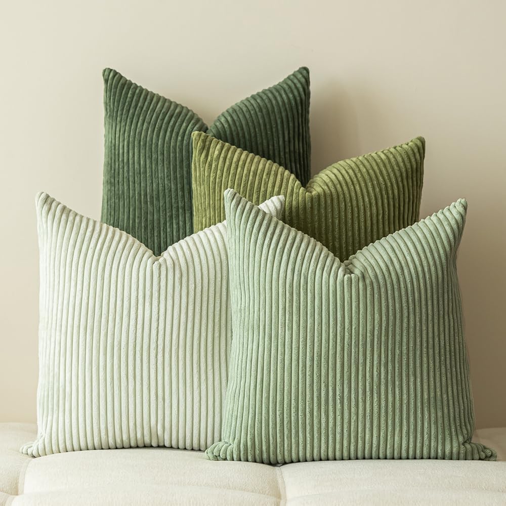 LANANAS Decorative Corduroy Throw Pillow Covers 18x18 Inch Cream-Orange