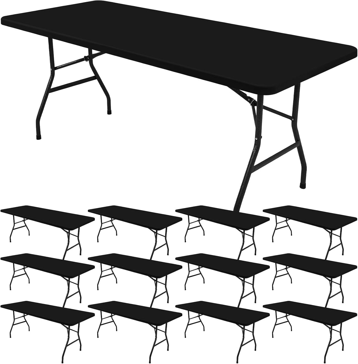 Showgeous 8 Pack Stretch Fabric Table Top Cap Cover, Black, 30" W x 96" L