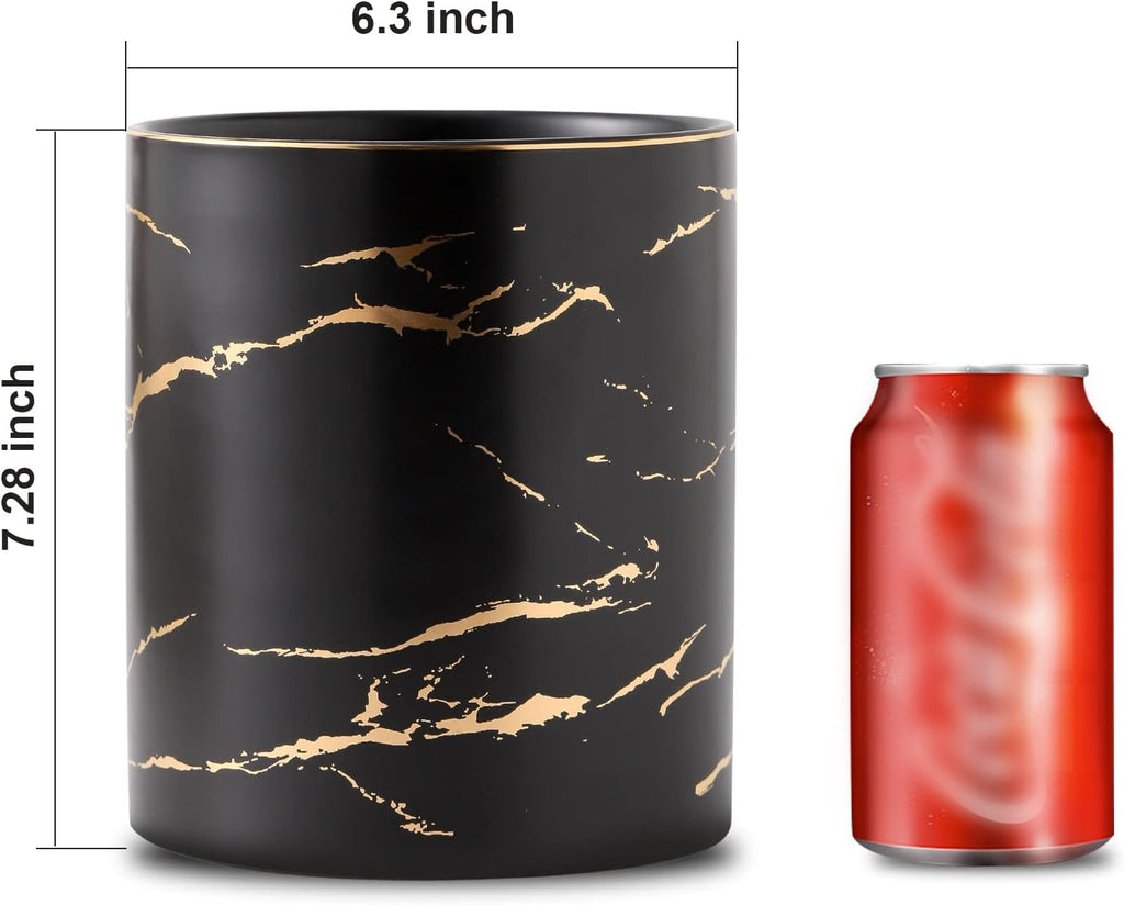 7.2 inch Large Utensil Holder for Kitchen Counter, Golden Marble Utensil Crock Spatula Holder for Countertop Cooking Tools Storage Caddy Farmhouse Kitchen Decor (Marble-Black)