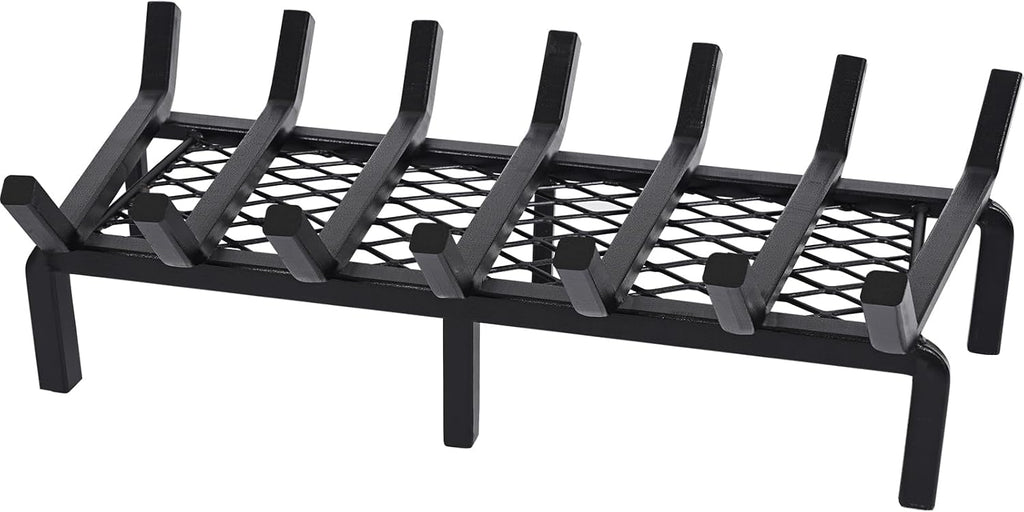 24 Inch Fireplace Grate with Ember Retainer,Cast Iron Fireplace Log Grate,Fireplace Log Holder,Heavy Duty Solid Steel Fireplace Wood Holder,Wood Stove Wrought Rack for Indoor Hearth Outdoor Fireplace