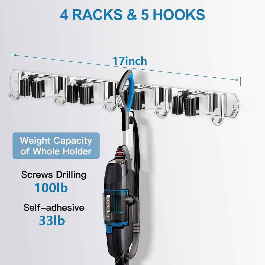 IMILLET 2 Pack Broom Holder Wall Mount Stainless Steel Mop Organizer