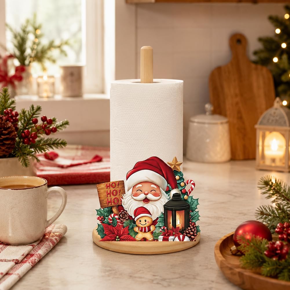 Bamboo Paper Towel Holder with 11 Set Interchangeable Holiday Signs, Rustic Kitchen Decor | Seasonal Countertop Stand for Christmas,Spring,Summer,Fall,Winter,Valentine's Day,Easter,Halloween,