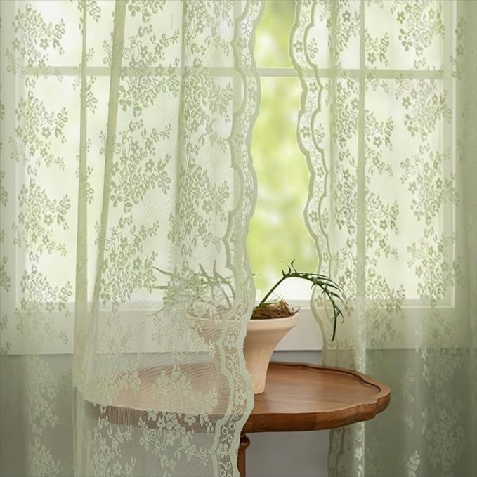 YJ YANJUN Vintage Lace Curtains 84 Inch Long- Victorian Floral Pattern Sheer - Image 2