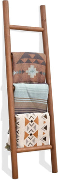 FUIN Blanket Ladder, 57in Rustic Solid Wood Decorative Ladder, Dark Brown