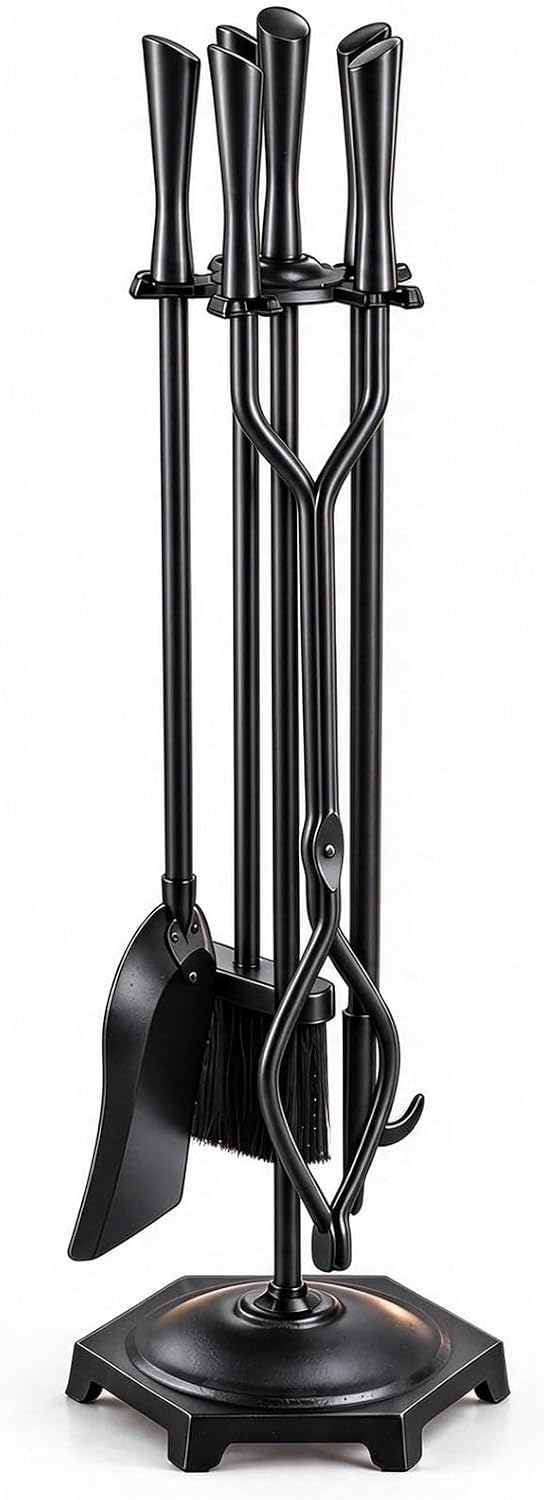 FEED GARDEN 5-Piece Fireplace Tools Set, 10mm Solid Wrought Iron, 10 lb