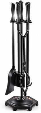 FEED GARDEN 5-Piece Fireplace Tools Set, 10mm Solid Wrought Iron, 10 lb