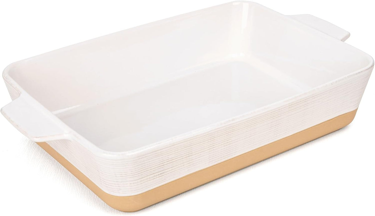 Dafuceramic Casserole Dish for Oven, 4.2 QT Baking Dish, 9x13 Large Porcelain Baking Pan, Durable Rectangular Lasagna Pan Deep with Handles, Microwave Oven Safe, Home Decor, Wedding Gift, (Khaki & Blue)