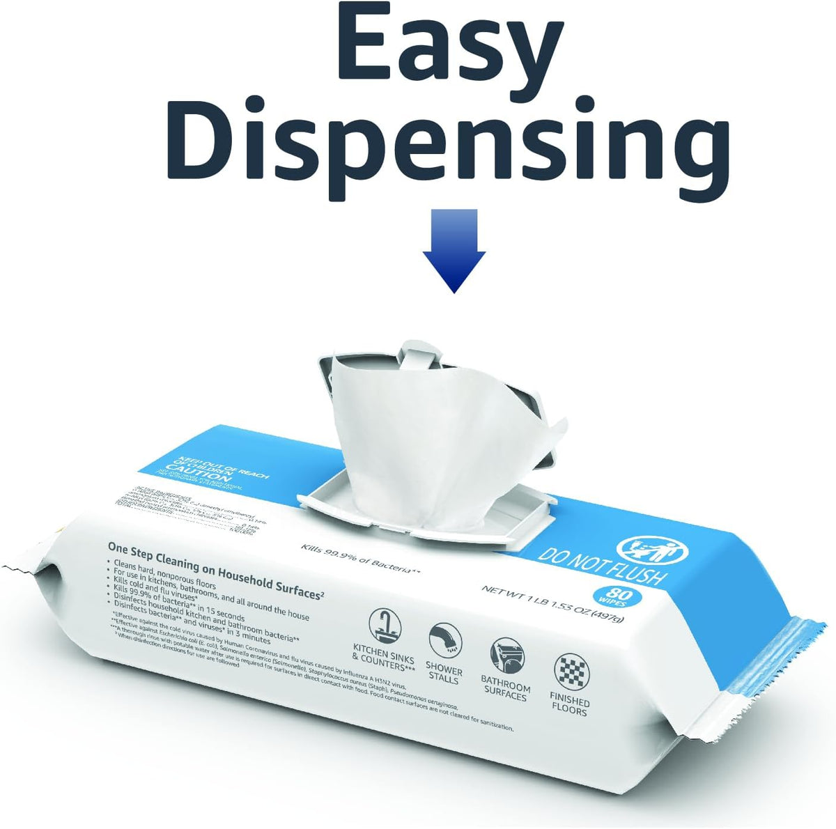 Amazon Basics Disinfecting Wipes, Lemon & Fresh Air Scent, Multi-Surface, Sanitizes/Cleans/Disinfects/Deodorizes, Strong & Convenient, 320 Count (4 Packs of 80)