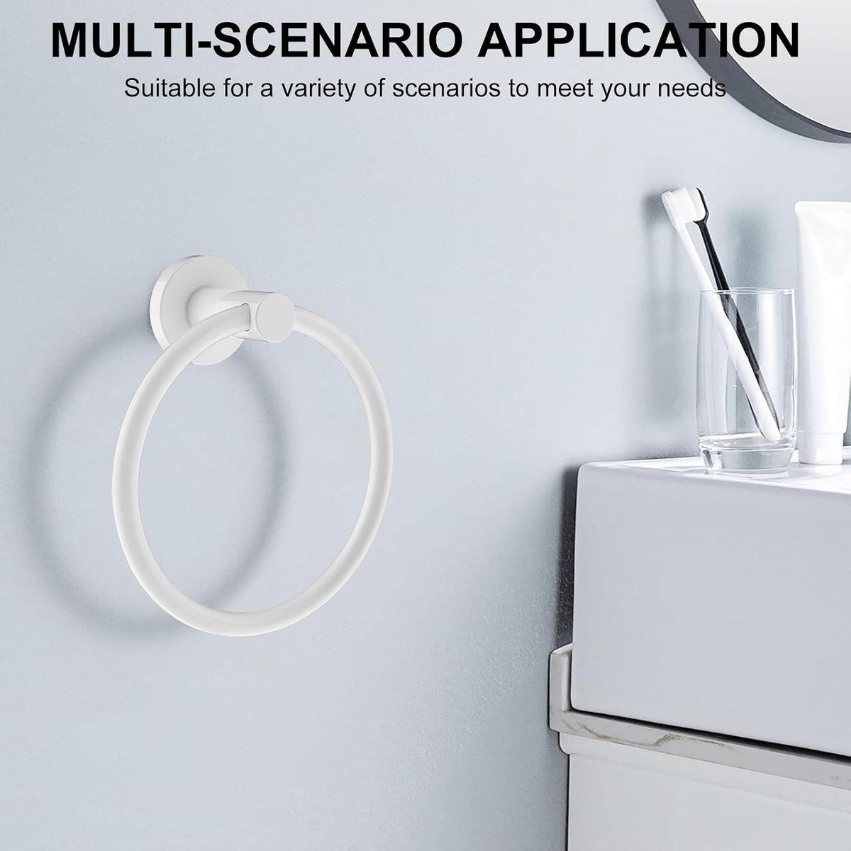 SetSail Towel Holder for Bathroom Wall Screw-in Towel Ring, White
