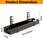 Under Desk Cable Management Tray, Expandable Length 25.2"-38.6",No Drill No Damage to Desk,Cable Tray with Clamp for with Wire Management,for Cord Organizer for Home Office Standing Desk, Black