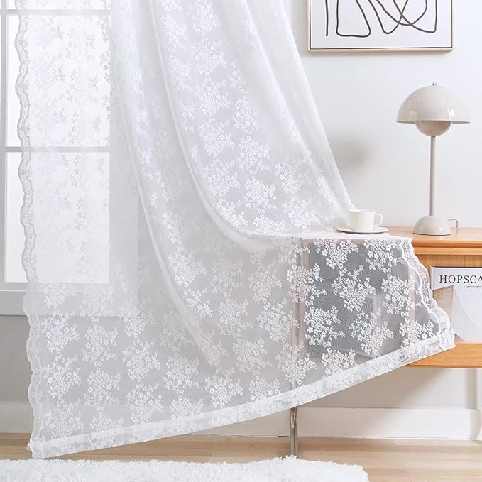 YJ YANJUN Vintage Lace Curtains 72 Inches Long- Victorian Floral Pattern White - Image 4