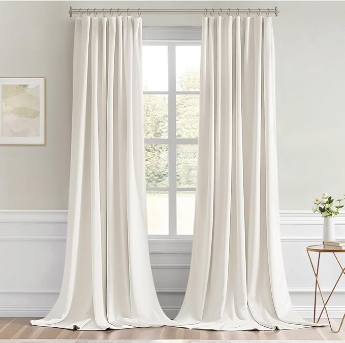 MIULEE Ivory Back Tab Blackout Curtain 96 Inch Long 2 Panels Set - Image 9