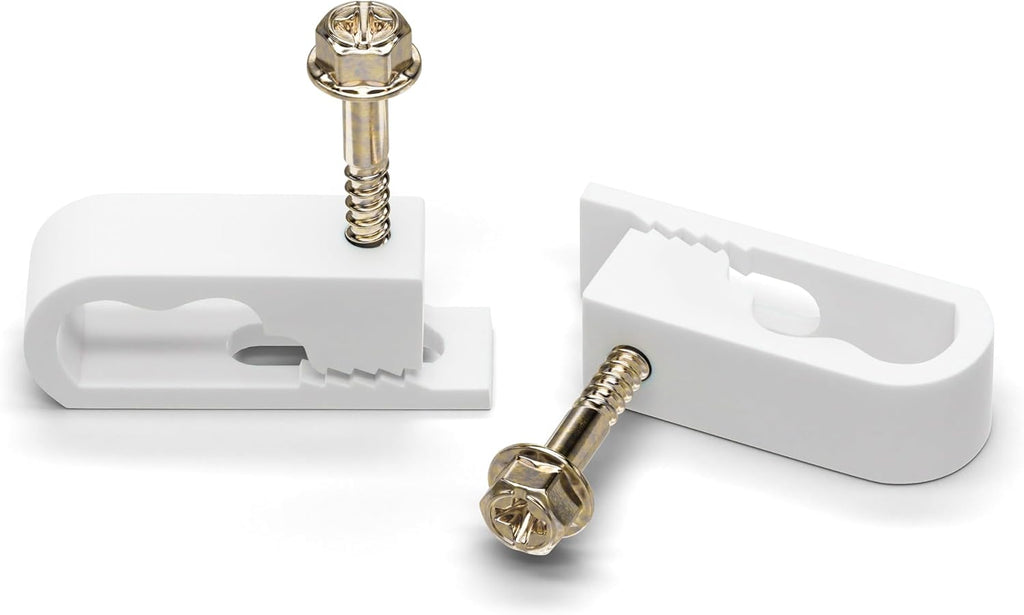 THE CIMPLE CO Dual Cable Clips with Screws - 1/2 Inch Coaxial Cable Clamps Outdoor - Exterior Cord Management for Coax, CAT Ethernet, Electrical Wire - Screw Clamps for Wires on Wall - 50 PCS, White