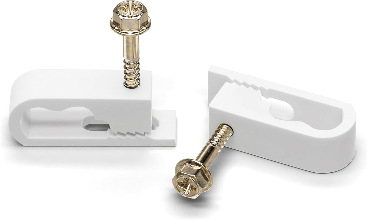 THE CIMPLE CO Dual Cable Clips with Screws - 1/2 Inch Coaxial Cable Clamps Outdoor - Exterior Cord Management for Coax, CAT Ethernet, Electrical Wire - Screw Clamps for Wires on Wall - 50 PCS, White