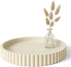Round Solid Concrete Tray, Fluted Centerpiece for Coffee Table Decor 13"