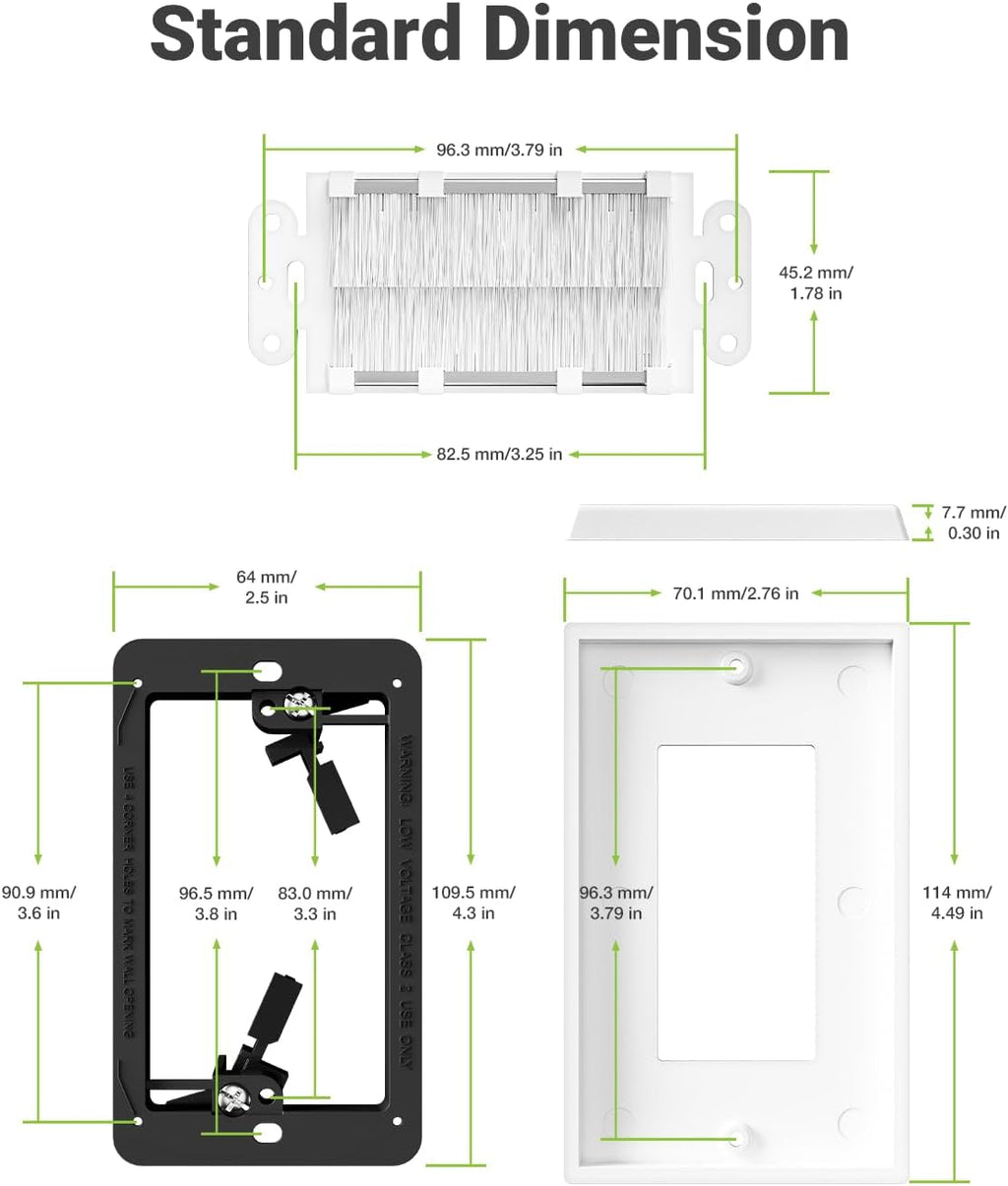 Brush Wall Plate with Mounting Bracket, 4 Pack Cable Pass Through