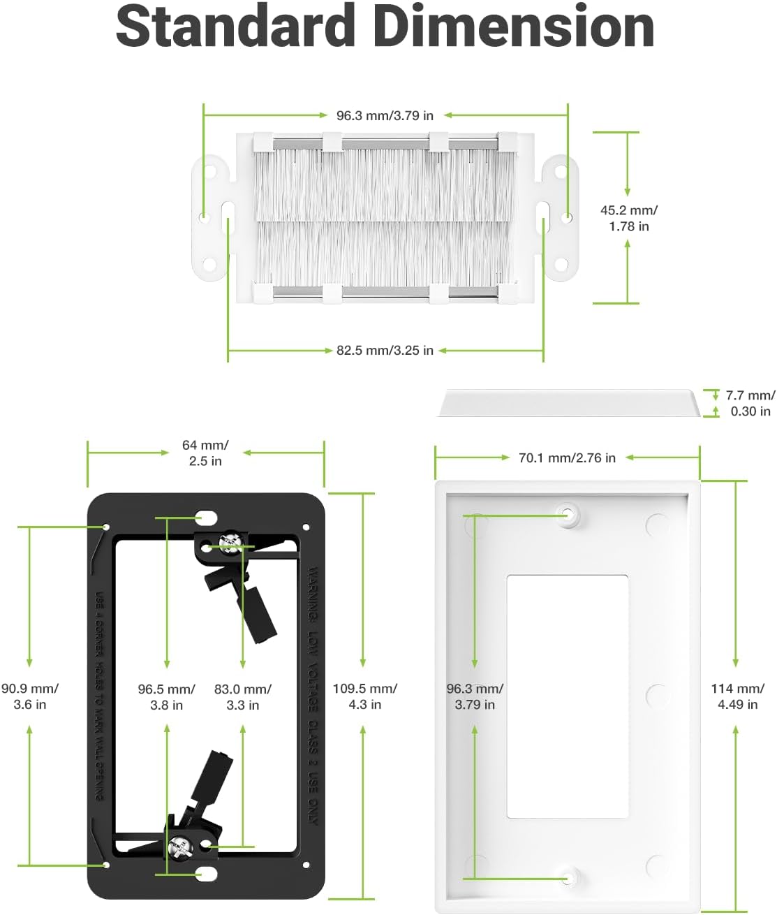 Brush Wall Plate with Mounting Bracket, 4 Pack Cable Pass Through