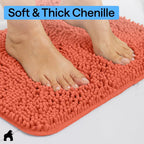 GORILLA GRIP Bath Rug Mat for Bathroom, Absorbent Chenille, 24x17 Coral