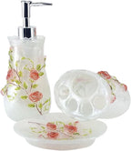 LUANT Resin 3D Roses 5PC Bathroom Accessories Set Soap Dispenser/Toothbrush Holder/Tumbler/Soap Dish (White)