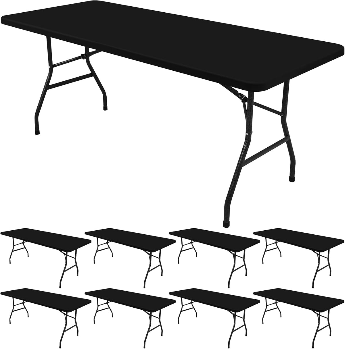 Showgeous 8 Pack Stretch Fabric Table Top Cap Cover, Black, 30" W x 96" L