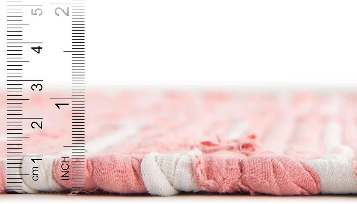 Unique Loom Chindi Cotton Collection Area Rug - Briah (2' x 3' 1" Rectangle, Rose/ Ivory)