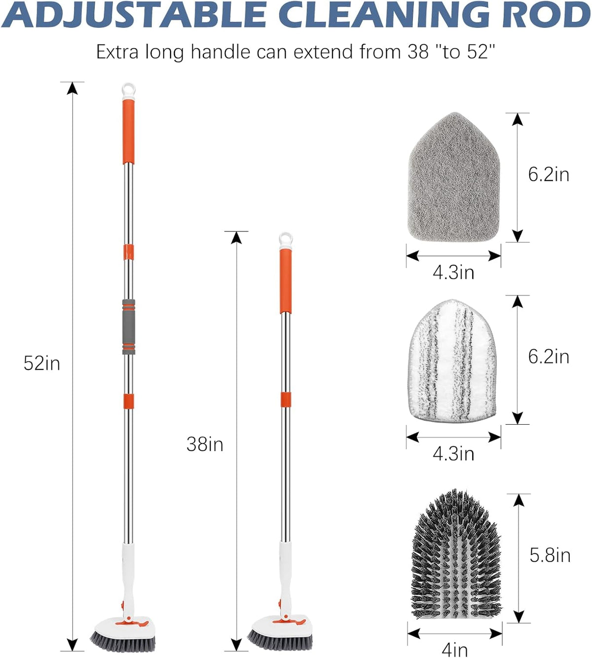 Tile Tub Scrubber Brush 3-in-1 Shower Scrubber with Long Handle