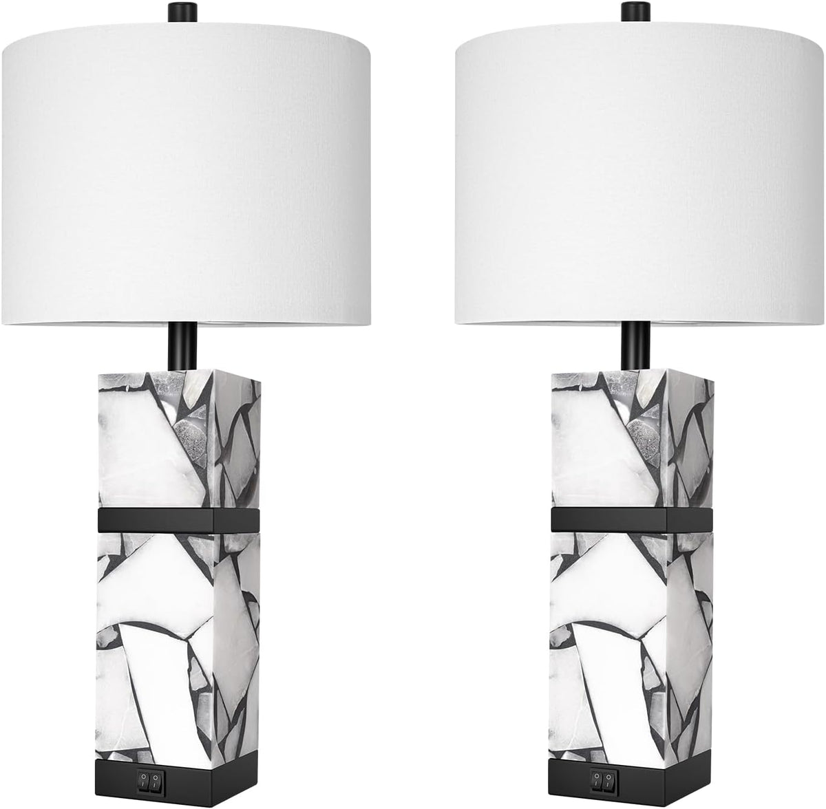 Scenekoy 27" Alabaster Table Lamp Set of 2 with Night Light for Living Room