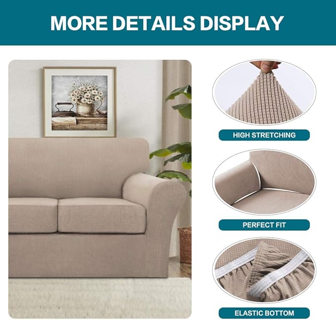 Turquoize 4 Piece Sofa Covers for 3 Cushion Couch Sofa Slipcover Soft Couch - Image 4