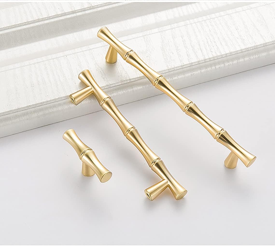 6Pcs Bamboo Shape Solid Zinc Alloy Cabinet Knobs Handles, Dresser Drawer Cabinet Cupboard Closet Door Pulls Decorative Furniture Accessories KnobS (Length 4.9"/Hole Distance 3.8", Golden)