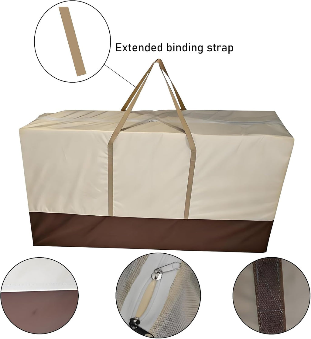 68" Extra Large Waterproof Outdoor Cushion Storage Bag – Heavy Duty Patio Furniture Cover with Zipper,Handles for Pool Decor,Christmas Tree Storage & Moving (173x76x51cm) (Beige And Brown)