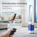 41" Bladeless Tower Fan with Air Filter, 80° Oscillating Standing Fan with Remote Control, 8 Speed Settings, 8H Timer, LED Display Quiet Cooling Fan for Bedroom, Living Room, Office,Blue/White