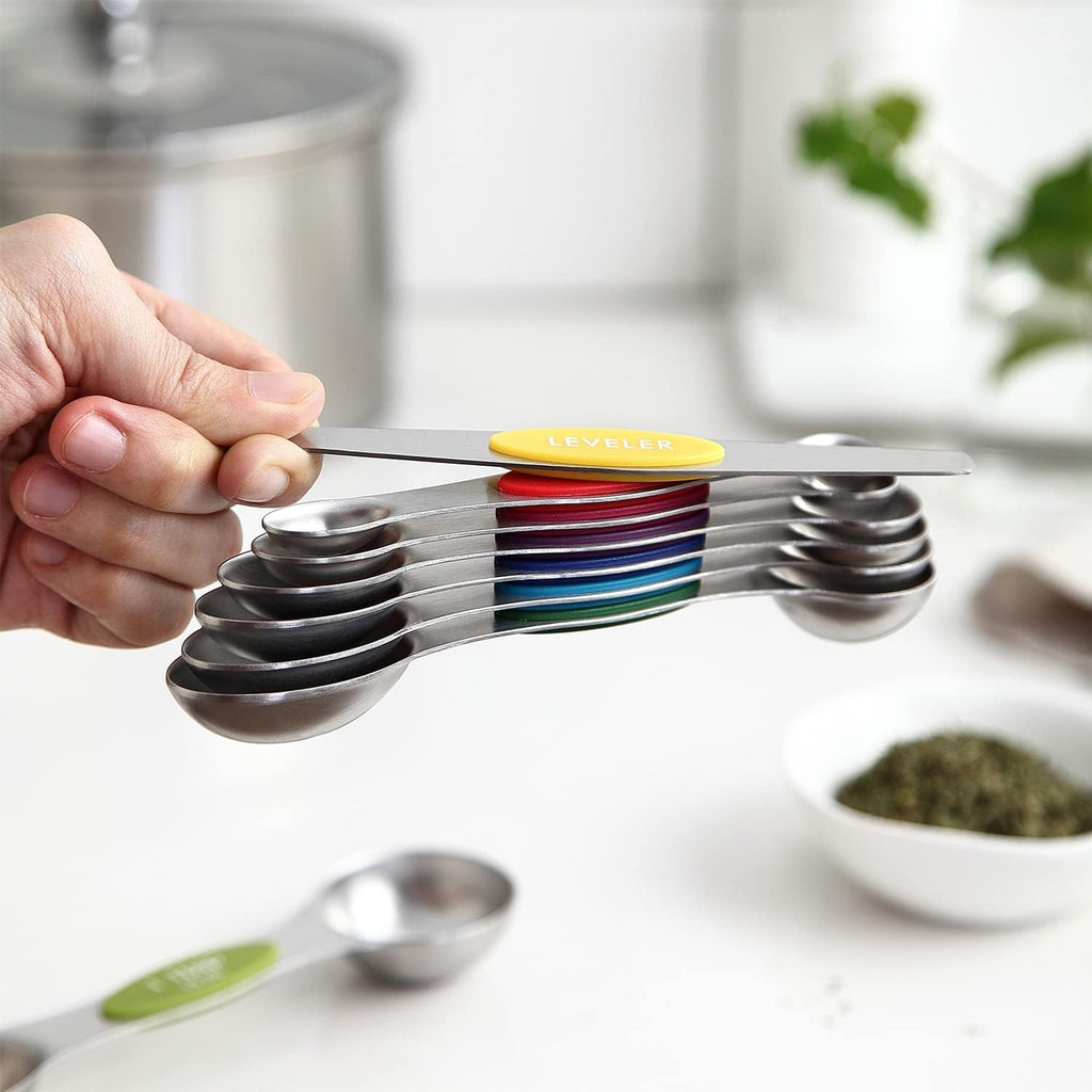 Spring Chef Magnetic Measuring Spoons Set of 8 for Kitchen, Multicolor
