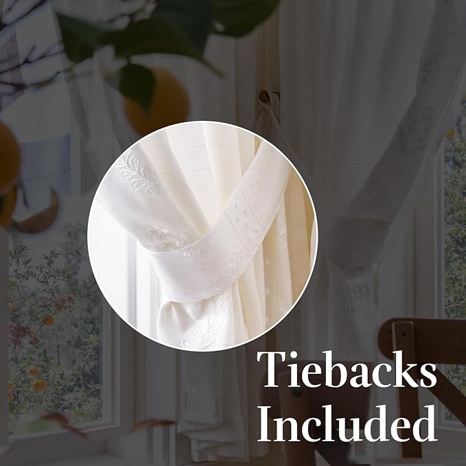 jinchan Belrose Linen Floral Cafe Curtains 54 Inch Length Embroidered Farmhouse - Image 8