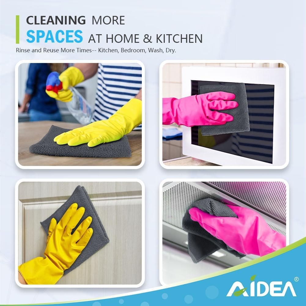AIDEA Gray Microfiber Cleaning Cloth-100PK, Cleaning Rags 12"x12" Absorbent