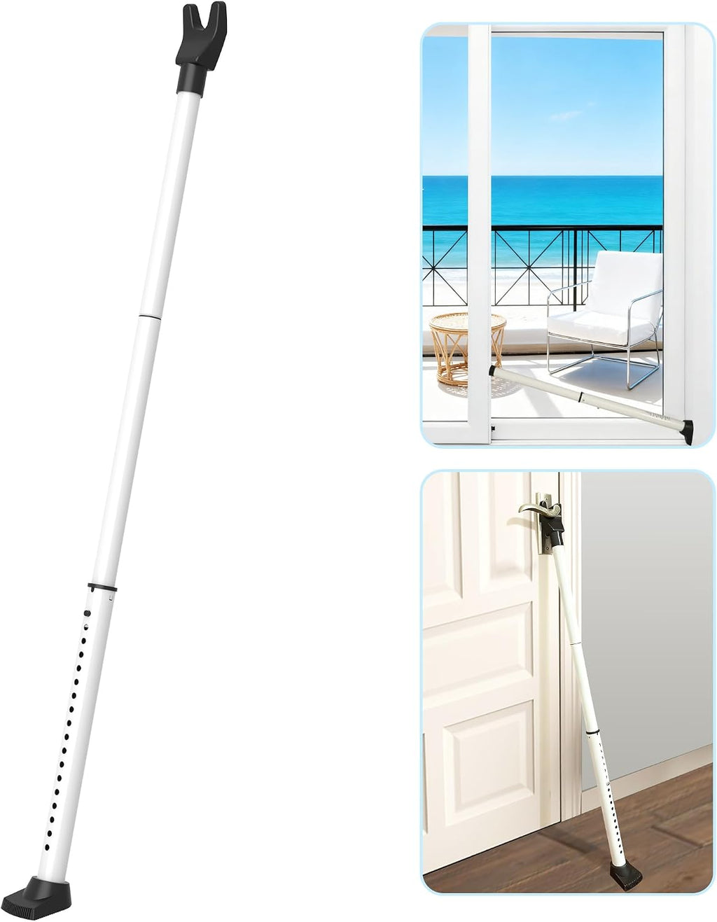 Upgraded Door Security Bar & Sliding Door Lock Bar,Door Stoppers,Adjustable Heavy Duty Door Jammer for Apartment,Home(1 Pack,White)
