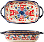 Vintage Flowers Style Ceramic Bakeware Casserole Dish Baking Pan Lasagna Pans Baking Dish with Handles for Oven/Cooking/Kitchen-1 PCS-Red Flowers-60 OZ