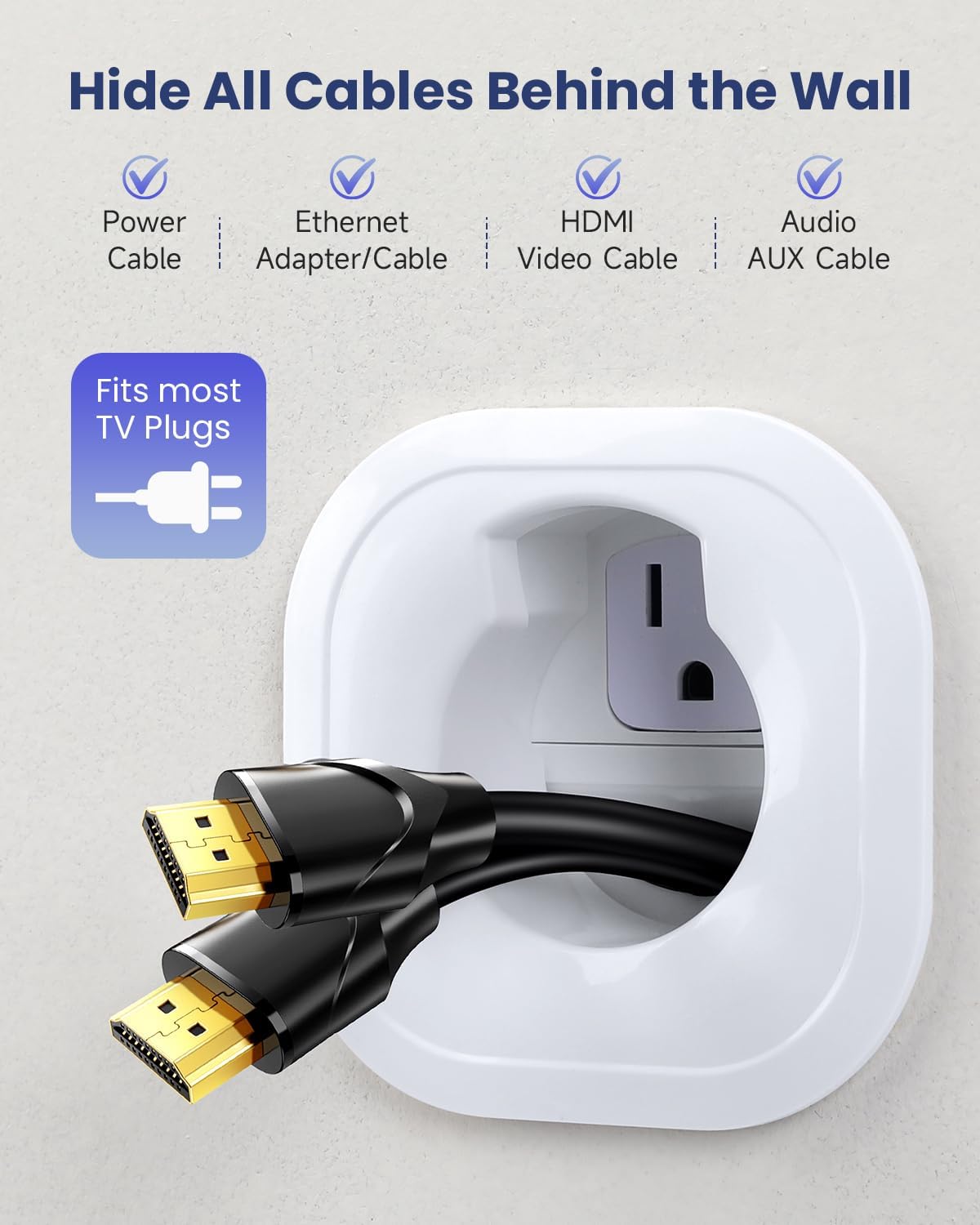 ZEXMTE in-Wall Cable Management Kit, TV Cord Hider for Wall Mounted TV, Includes Power & Low Voltage Cables Management, Wall Cable Concealer Kit with Hole Saw Drill Attachment