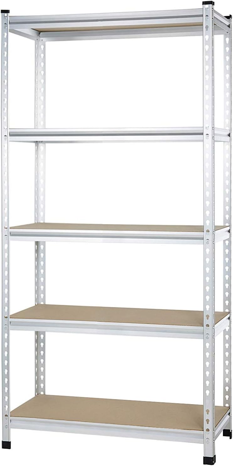 Amazon Basics 5-Tier Medium Duty Garage Shelving Unit, Sturdy Adjustable Storage Shelves, Easy to Assemble, 48" x 18" x 72", Aluminum