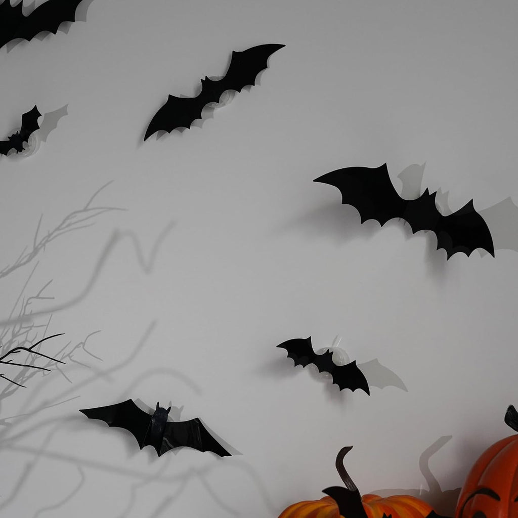 TW SHINE 40 PCS Halloween Bats Wall Stickers Decor, Removable PVC Lighted 3D Bats Wall Stickers Assorted Size, Halloween Decorations for Indoor Outdoor Home Window Party Supplies