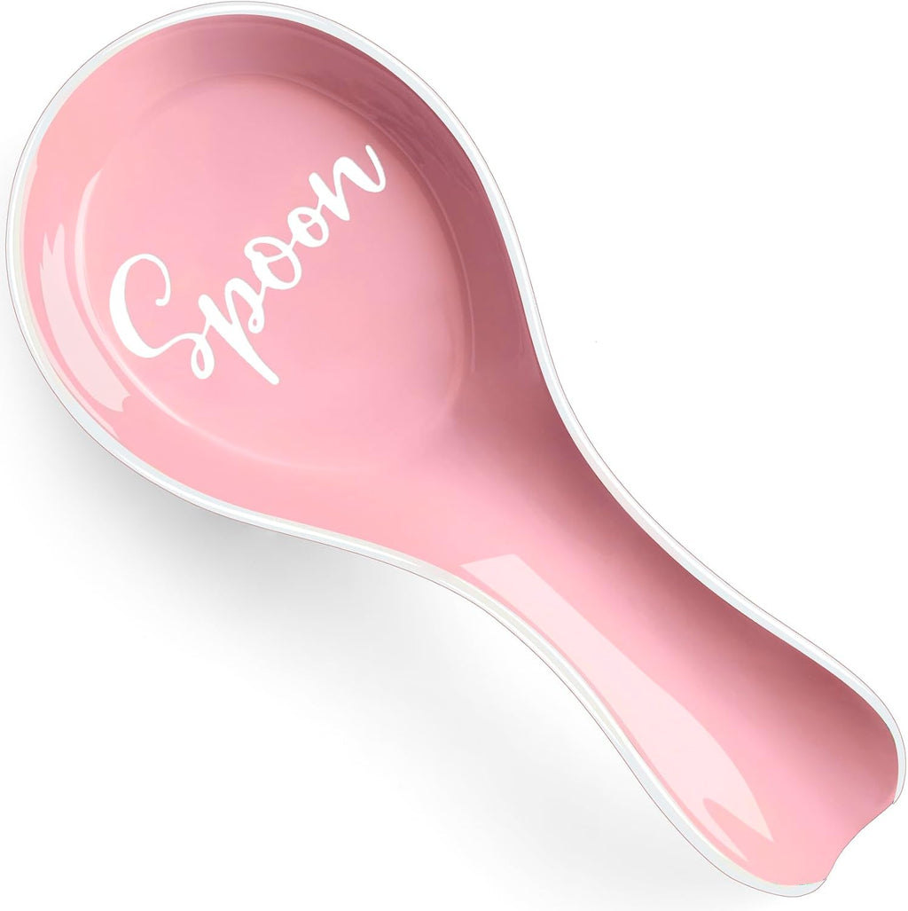 Ceramic Spoon Rest for Stove Top, DAYYET Large Spoon Holder, Spoon Rest for Kitchen Counter, Utensil Rest for Ladles, Spatula, Tong, Pink Kitchen Decor and Accessories