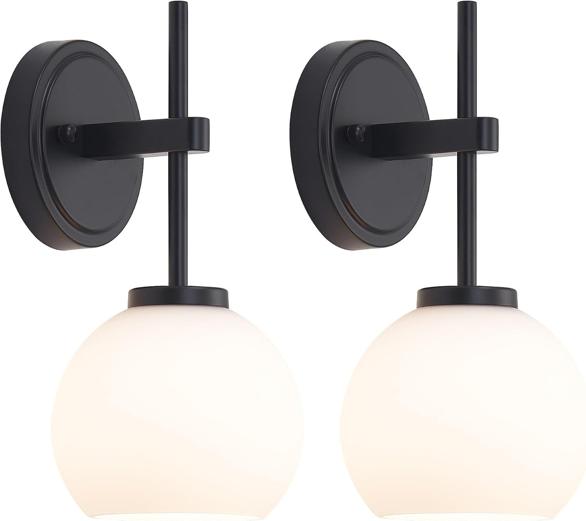 SANTOSTOCK Black Wireless Rechargeable Wall Sconces with Remote Control, Battery Operated Wall Sconce Set of 2, LED Dimmable Wall Lights with Opal White Glass Shade, 12 Colors RGB & 3 CCT Bulb
