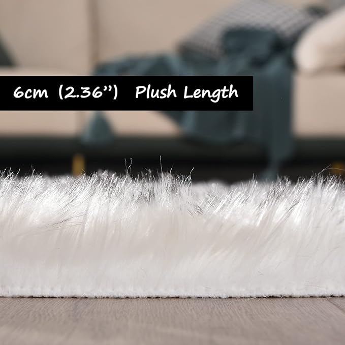 Goolela Fluffy Faux Sheepskin Fur Rug 4x6 White - Image 3