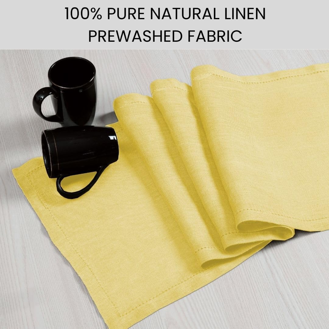 Pure Linen Table Runner 72 inch Long - Soft Durable Washable - Farmhouse Table Runners for Everyday Use Weddings Holidays Christmas - 13x72 Rustic Vintage Dining Table Runner Yellow