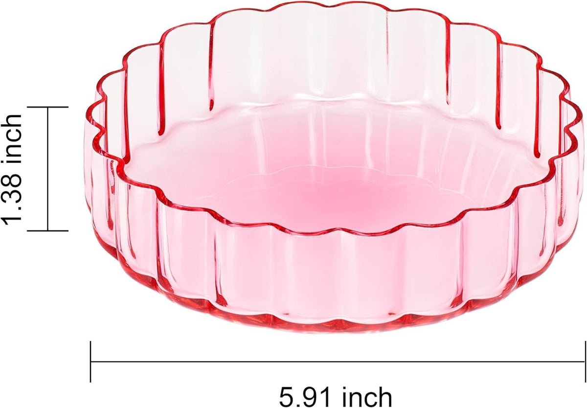 Khen Glass Flower Wave Colored Plates | Set of 2 | Blush Pink Green 5.9" Dinner or Dessert Plate, Appetizer, Snack, Fruit, Wavy Serveware | Vintage Art Deco Hand Wash Housewarming Gift