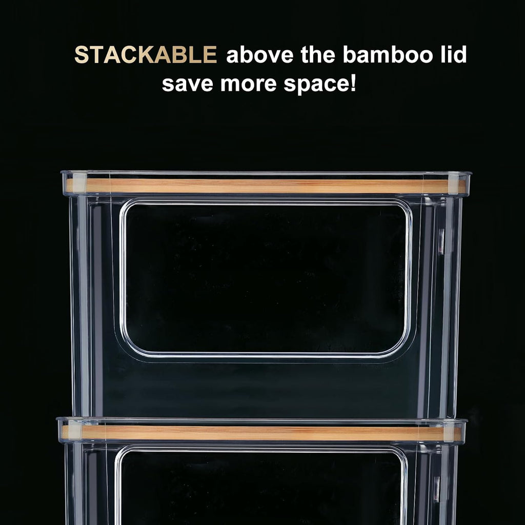 Hudgan Stackable Storage with Bamboo Top for Laundry Room Organization, Extra Large Trash Bag/Garbage Bag Dispenser, Under Sink Organizer, Pantry Organizers