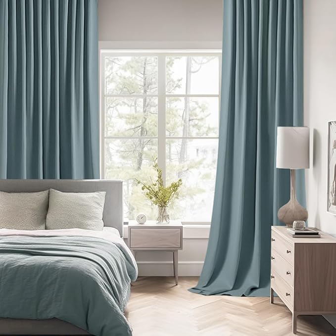 MIULEE Greyish Blue Back Tab Blackout Curtains 108 Inch Long 2 Panels Set - Image 2