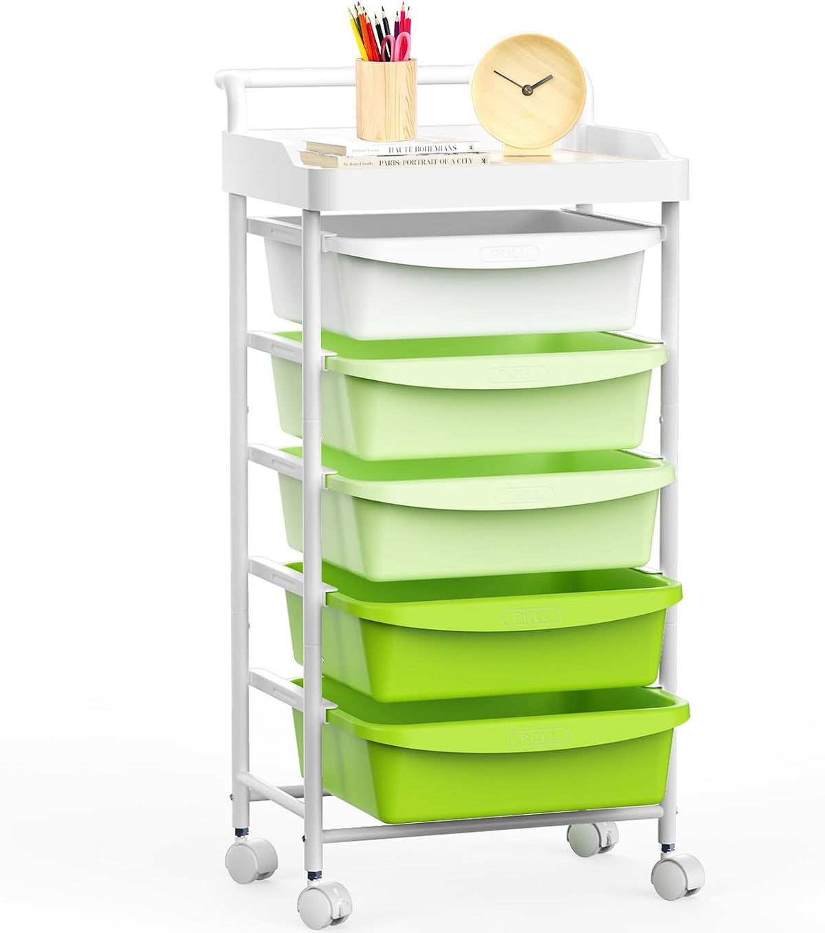 5 Drawers Plastic Rolling Storage Cart with Wheels, Teacher Supply